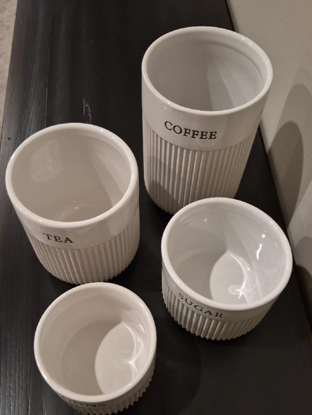 White Ceramic Kitchen Canister Set with Bamboo Lids and Gold Handles - 4 Piece